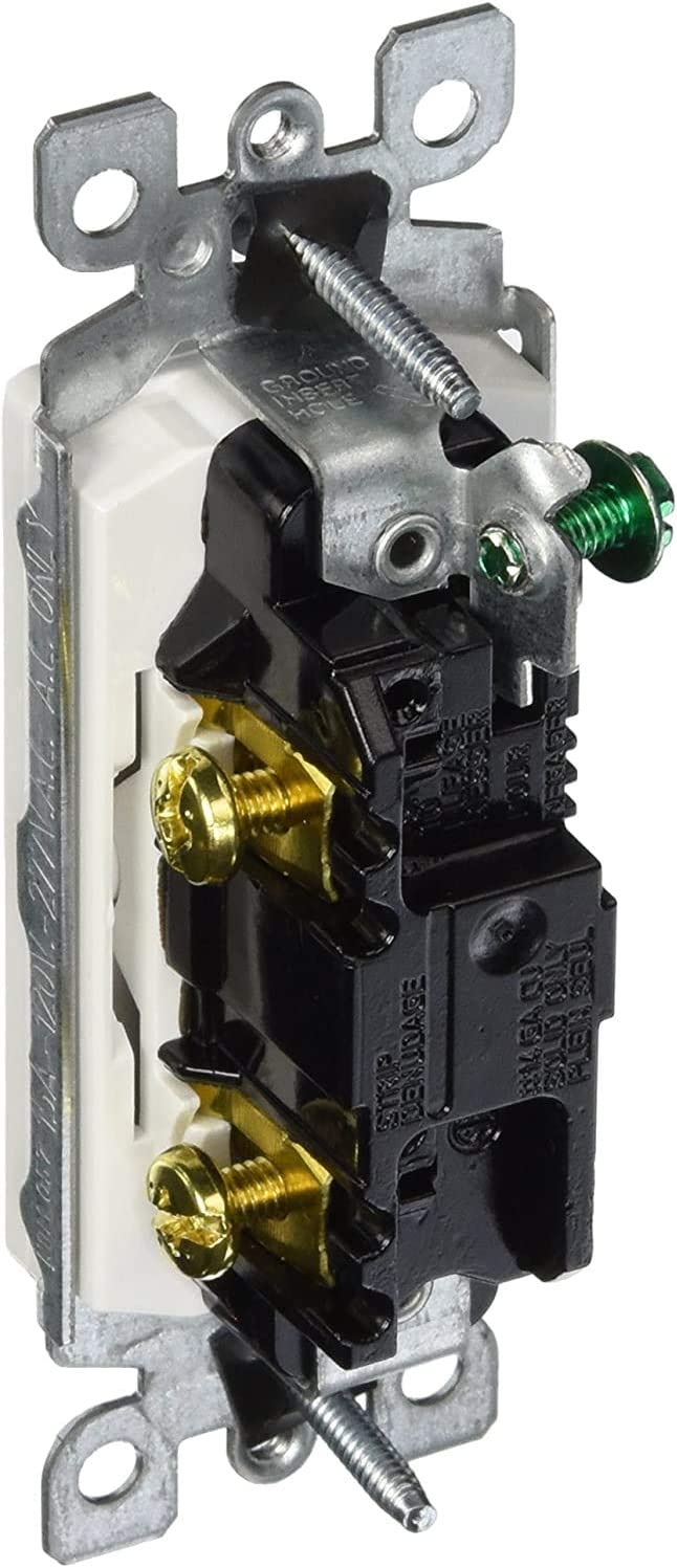 Leviton 5601-2E 15 Amp, 120/277 Volt, Decora Rocker Single-Pole AC Quiet Switch, Residential Grade, Grounding, Black