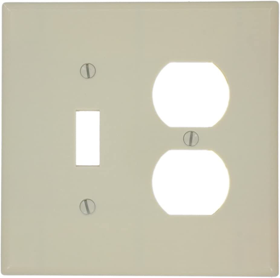 Leviton 80505-W 2-Gang 1-Toggle 1-Duplex Device Combination Wallplate, Midway Size, White