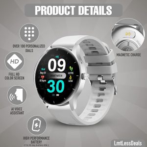 LmtLessDeals ZL50 Smart Watch Full HD Display Touch Screen for Android & iOS Phones - GPS & Fitness Tracker Watches - Heart Rate Sleep & Blood Oxygen Monitor - SMS Reminder Dial & Receive (Silver)