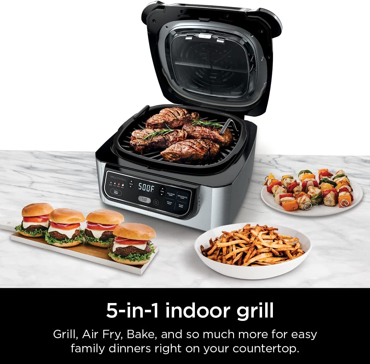 Ninja AG301 Foodi 5-in-1 Indoor Grill with Air Fry, Roast, Bake & Dehydrate, Black/Silver