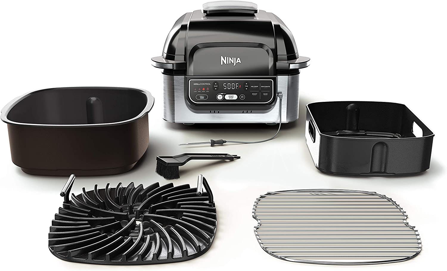 Ninja AG301 Foodi 5-in-1 Indoor Grill with Air Fry, Roast, Bake & Dehydrate, Black/Silver