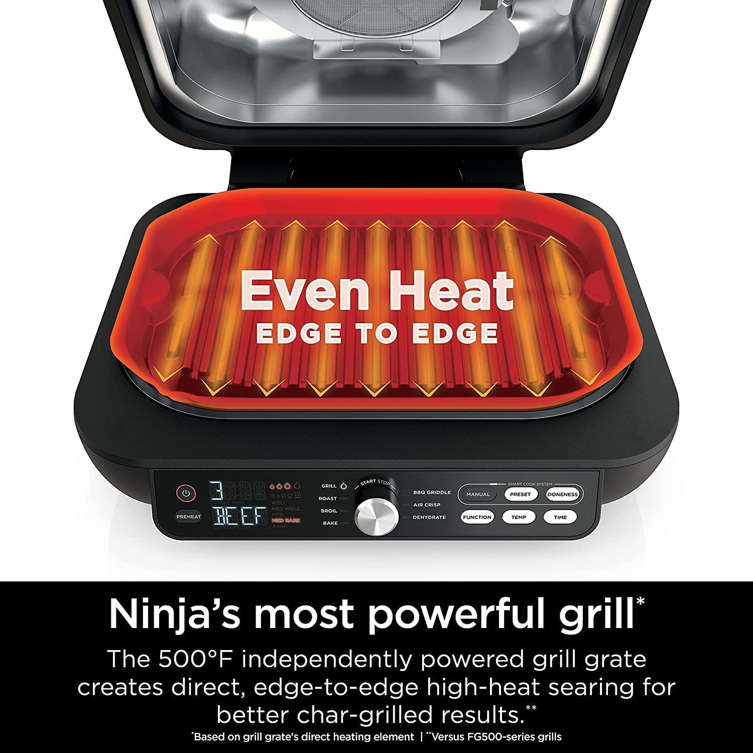 Ninja IG651 QCP Foodi Smart XL Pro 7-in-1 Indoor Grill/Griddle Combo, use Opened or Closed, with Griddle, Air Fry Smart Thermometer (Renewed) (silver/black)