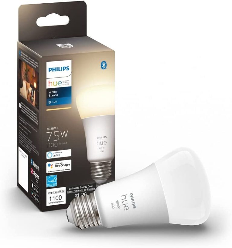 Philips Hue White A19 Medium Lumen Smart Bulb, 1100 Lumens, Bluetooth & Zigbee Compatible (Hue Hub Optional), Works with Alexa & Google Assistant, A Certified for Humans Device, 1 Bulb