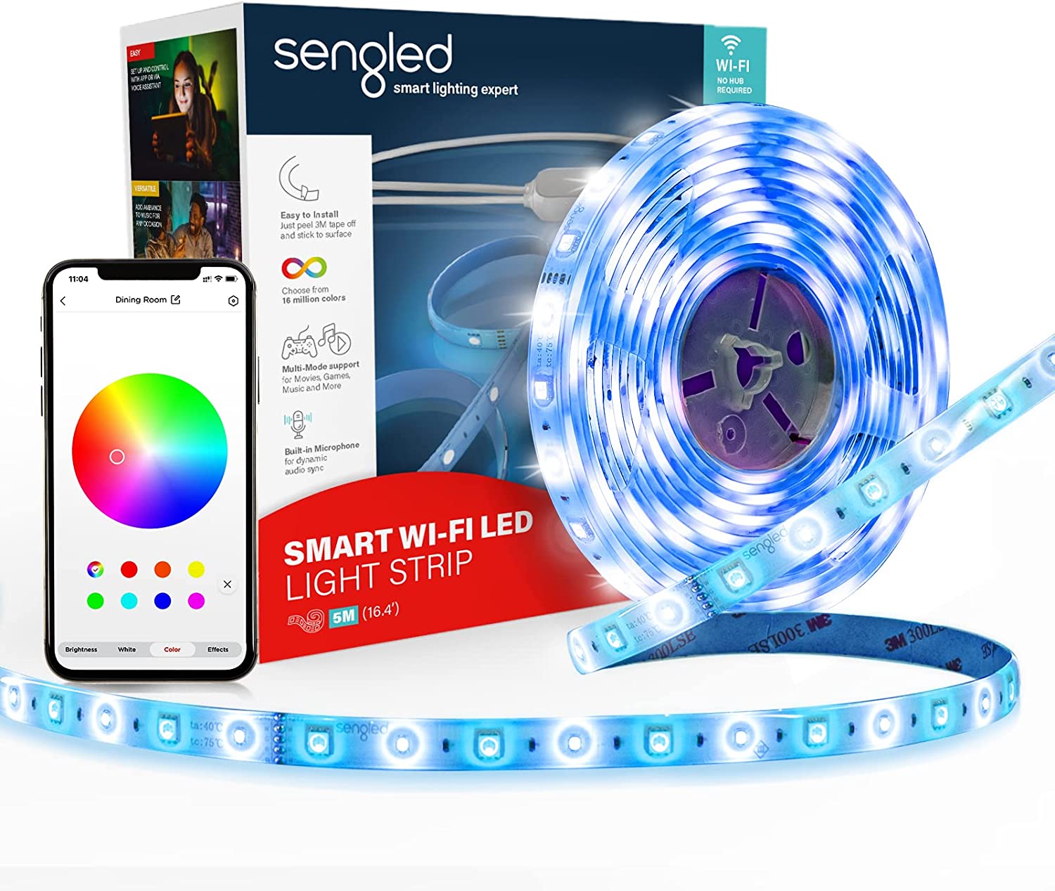 Sengled Smart TV LED Backlights for 45-75 inch TVs, 8 PCS Segmented Strip Lights, Work with Alexa Google Home, Music Sync Wi-Fi RGB Ambient Lighting, Grouping, Adjustable Length, 25,000 Hours