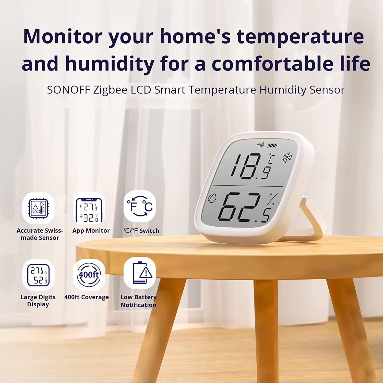 SONOFF SNZB-02D Zigbee LCD Smart Temperature Humidity Sensor 2-Pack