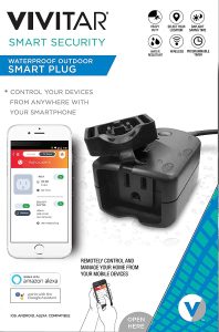 Vivitar Ha-1011 Outdoor Wi-Fi Outlet with Timers, Waterproof Outdoor Smart Plug 10Amp 3 Prong Outlet Built-in WiFi Set Multiple Timers Daylight Saving Time Controls On Smartphone, Black
