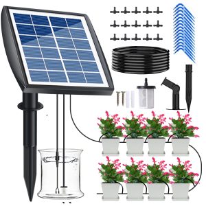 Automatic Drip Irrigation Kit,EMEARA Solar Automatic Drip Irrigation System for Potted Plants,Support 15Pots, 6Timing Modes Plant Automatic Watering Devices - DIY Intelligent Garden Watering System Set for Potted Plants