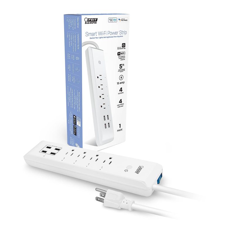 Feit Electric Smart Power Strip, Smart Plugs Work with Alexa and Google Home, No hub Required, 4 Sockets, 4 USB Ports, Remote Control from Anywhere, 15 Amp, Indoor Smart Powerstrip, POWERSTRIP/WiFi