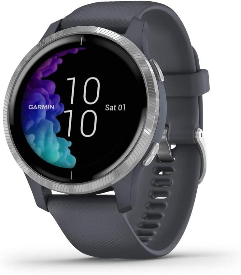 Garmin Venu, GPS Smartwatch with Bright Touchscreen Display, Features Music, Body Energy Monitoring, Animated Workouts, Pulse Ox Sensor and More, Silver with Dark Gray Band (Renewed)