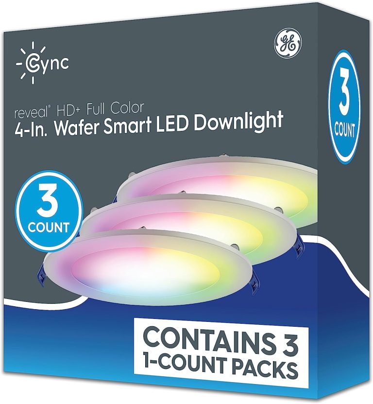 GE Lighting CYNC Smart LED Wafer Downlights, Color Changing and White Tones Wafer Lights, No Recessed Housing Required, 4 Inches (3 Pack)