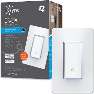 GE Lighting CYNC Smart Light Switch On/Off Paddle Style, No Neutral Wire Required, Bluetooth and 2.4 GHz Wi-Fi 3-Wire Switch, Works with Alexa and Google Home, White