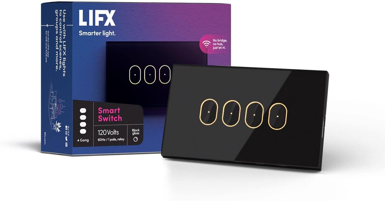 LIFX Smart Switch, 4 Button in-Wall Wi-Fi Smart Touch Glass Switch (Black)