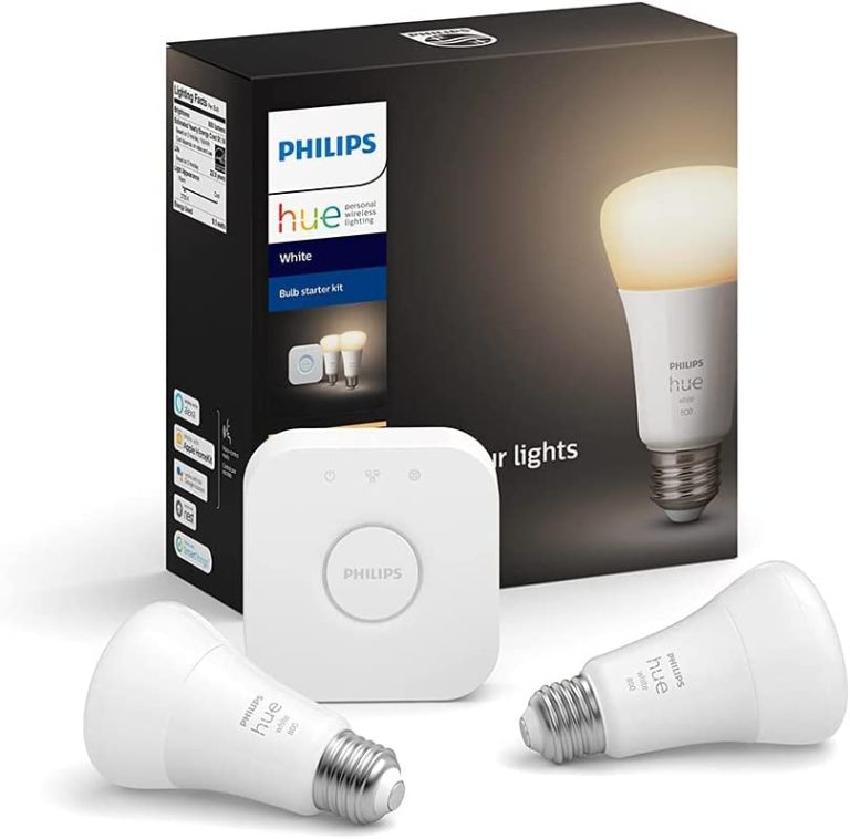 Philips Hue 2-Pack White A19 Dimmable Smart Bulb Starter Kit with Hub (Voice Compatible with Amazon Alexa, Apple Homekit and Google Home)