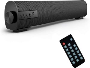 Portable Soundbar for TV/PC, Outdoor/Indoor Wired & Wireless Bluetooth 5.0 Speaker with Remote Control and Coax Cable, 2X5W Mini Home Theater Sound bar with Built-in Subwoofers for Projector (Updated)