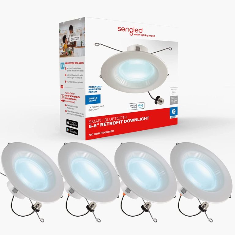 Sengled Smart Recessed Lighting 5/6 inch, Daylight 940LM Smart LED Downlight Retrofit 5000K Dimmable, Bluetooth Ceiling Can Lights Work With Alexa, Conversion Kit, Baffle Trim, No Hub Required, 4 Pack