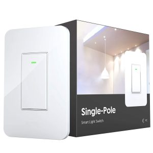 Smart Light Switch, Single-Pole WiFi Switch Compatible with Alexa, Google Home and SmartThings, Voice & Remote Control, Neutral Wire Needed, No Hub Required, Only Support 2.4GHz, 1 Pack