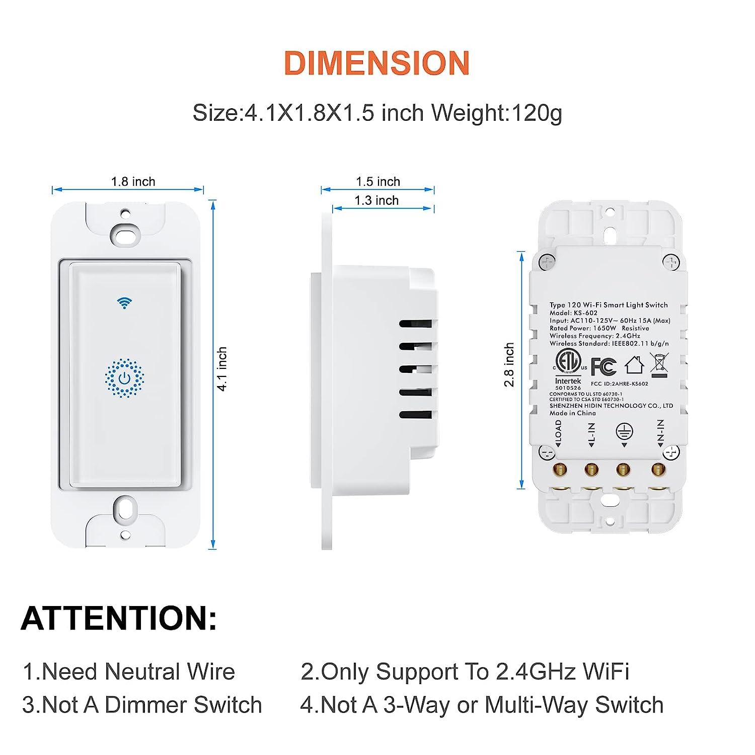 Smart Switch, Smart Light Touch Switch 2 Gang, Double Smart WiFi Light Switches, Smart Switch 2 Gang Compatible with Alexa and Google Home, Neutral Wire Needed, No hub Required (2Gang)