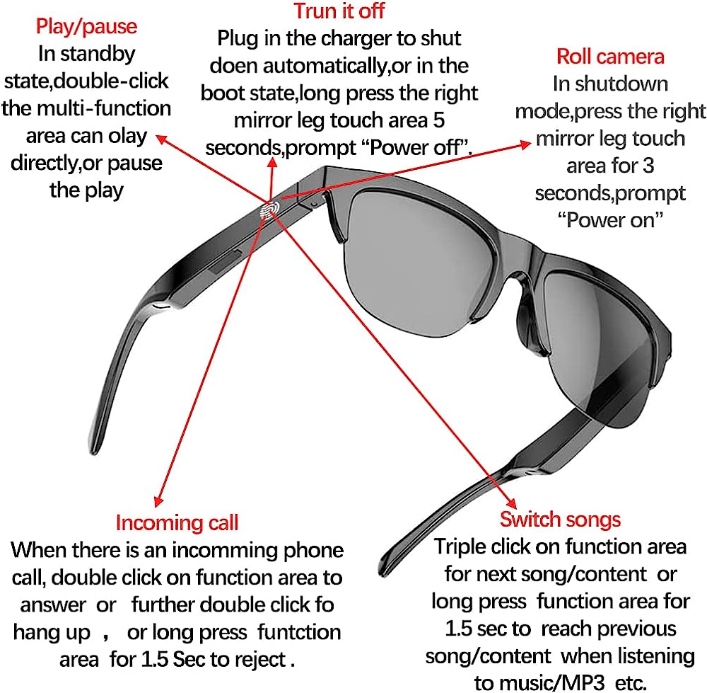 SUNOL F06 Smart Glasses Wireless Bluetooth Sunglasses Open Ear Music ...