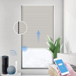 THIRDREALITY ZigBee Smart Blind Lite, 55% Blackout Motorized Semi Shades, Smart Control, Cordless Honeycomb Blinds, AA Battery Powered, Automatic Height Setting, 20" W x 72" H Gray/White