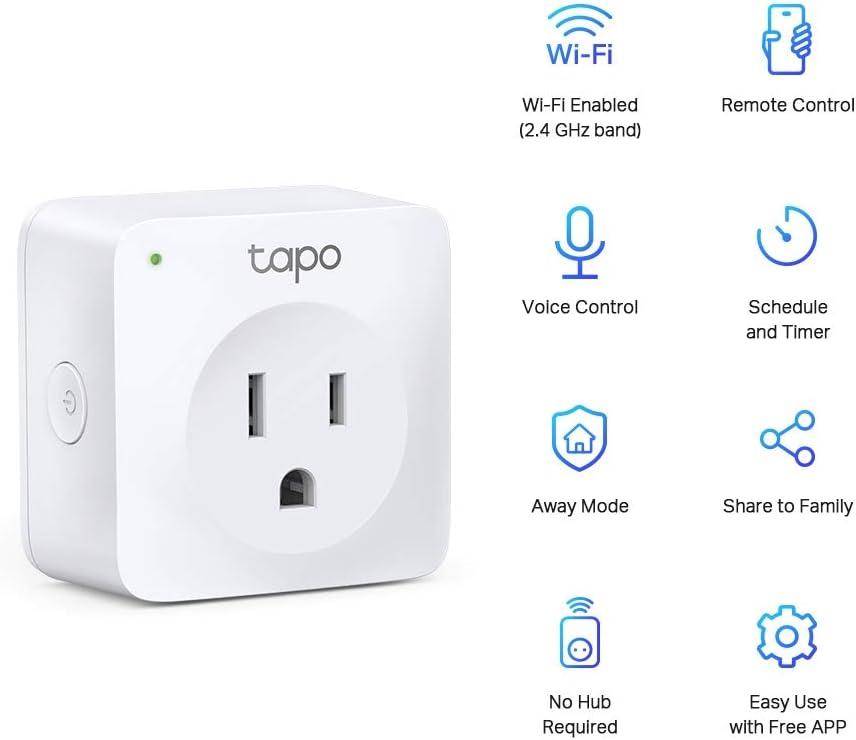 TP-Link Tapo Smart Plug Mini, Smart Home Wifi Outlet Works with Alexa Echo & Google Home, No Hub Required, Remote Control Your Home Appliances from Anywhere, New Tapo APP Needed (P100)