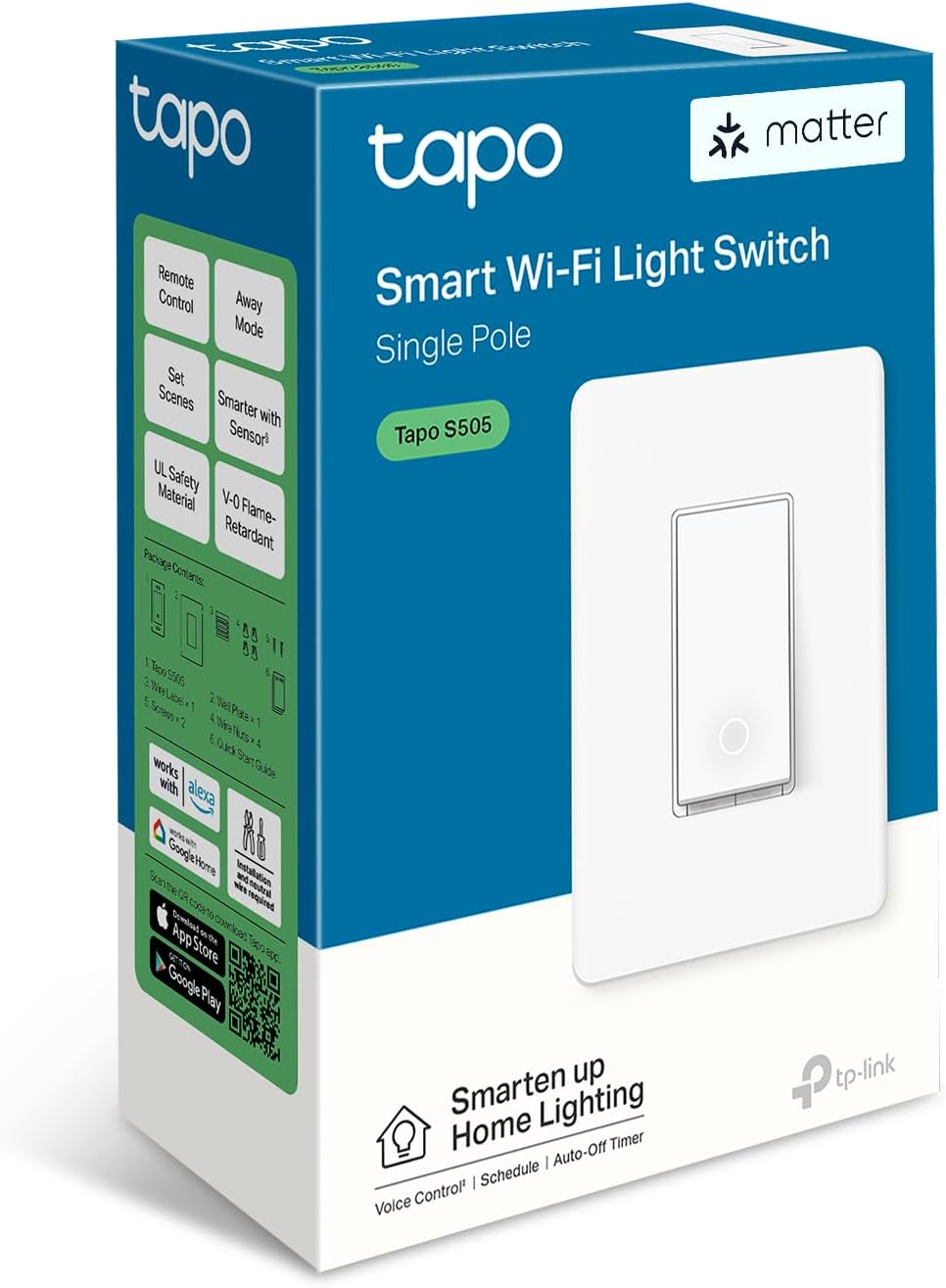 TP-Link‘s 1st Matter Smart Light Switch: Voice Control w/Siri, Alexa & Google Assistant | UL Certified | Timer & Schedule | Easy Guided Install | Neutral Wire Required | Single Pole | Tapo S505