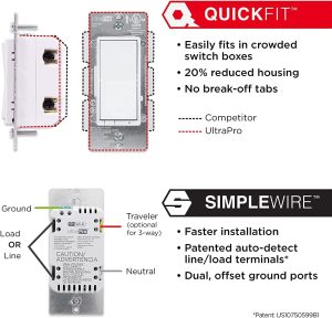 UltraPro Smart Switch, 2.4GHz Wi-Fi Smart Light Switch, QuickFit & SimpleWire, 3 Way Switch, Works with Alexa, Google Assistant, No Hub Needed, UL Certified, Needs Neutral Wire, White, 4 Pack, 51440