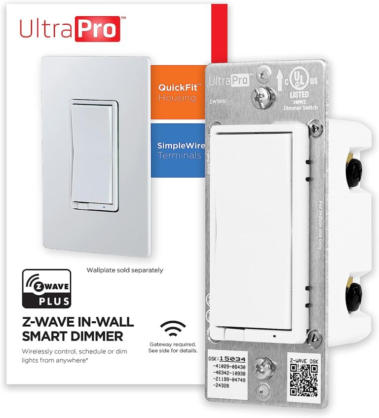 UltraPro Z-Wave Smart Rocker Light Dimmer with QuickFit and SimpleWire, 3-Way Ready, Compatible with Alexa, Google Assistant, ZWave Hub Required, Repeater/Range Extender, White Paddle Only, 39351