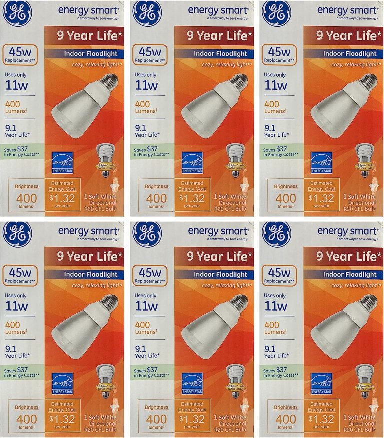 (6 Bulbs) GE Energy Smart CFL R20, 400 lumens, 45 watt Equivalent, Soft White Directional R20 Indoor Floodlight CFL Bulb