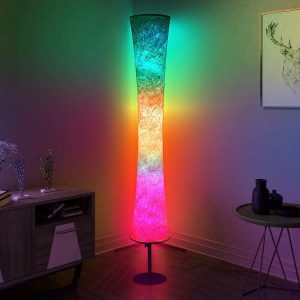 AKT LIGHTING Smart Floor Lamp, RGB Color Changing LED Lamp, App Control Modern Floor Lamp with DIY Mode and Music Sync, Standing Lamp with White Fabric Shade for Living Room, Bedroom and Play Room