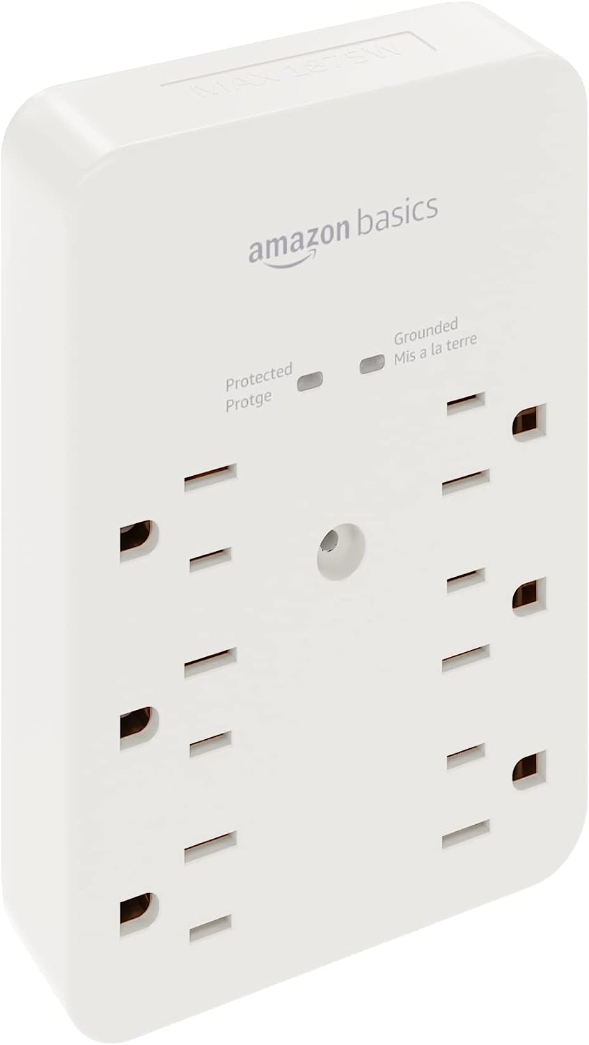 Amazon Basics 6 Outlet Wall-Mount Surge Protector, 1080 Joules