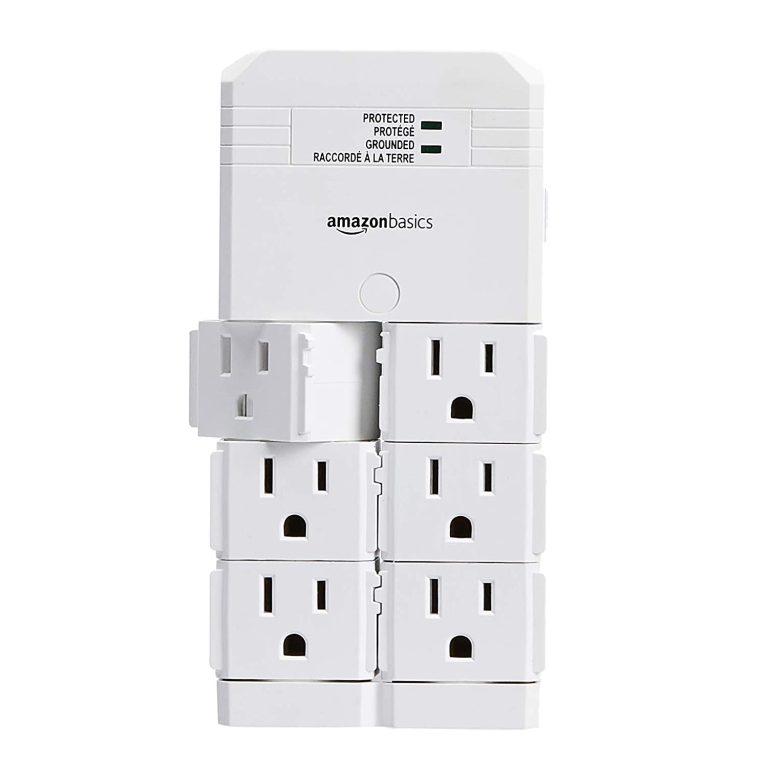 Amazon Basics Rotating 6-Outlet Surge Protector Wall Mount, 1080 Joules, White
