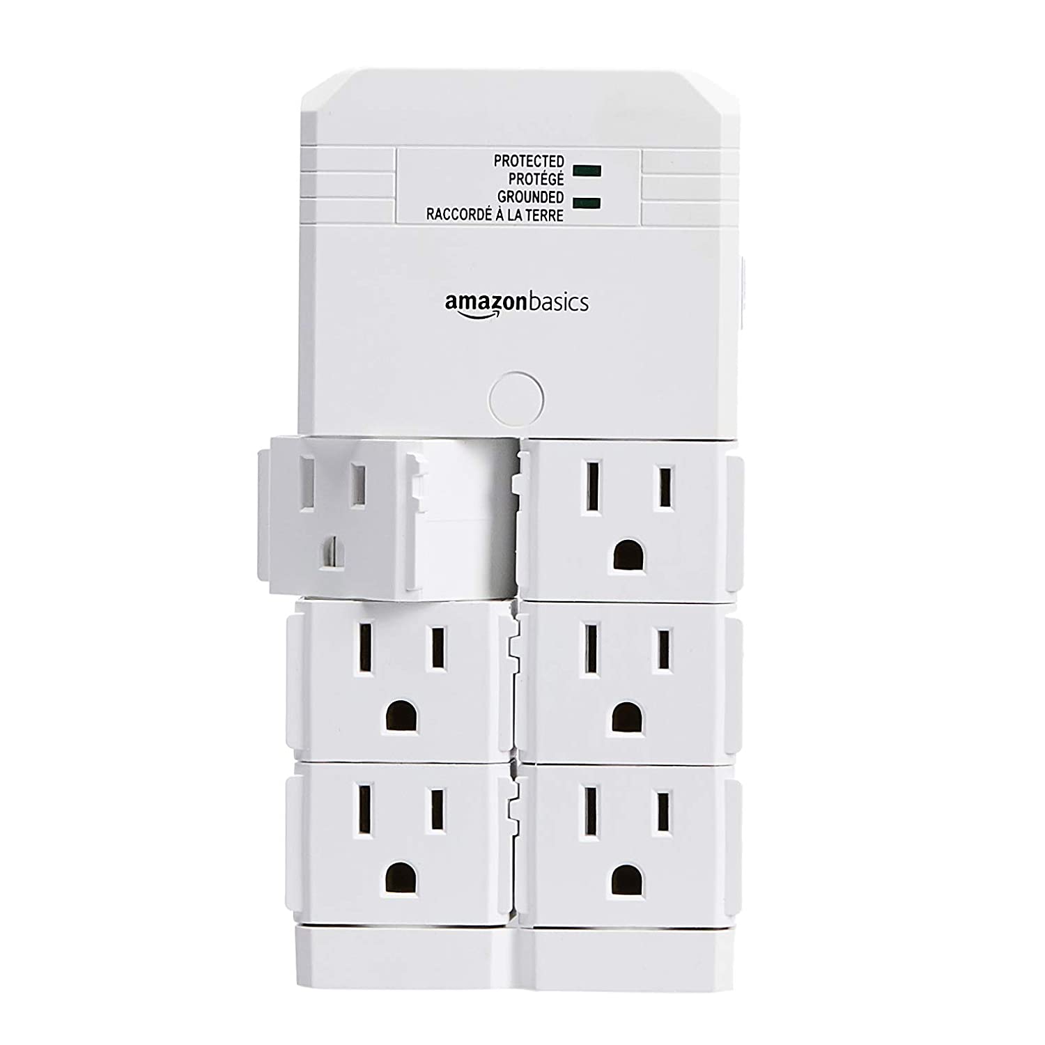 Amazon Basics Rotating 6-Outlet Surge Protector Wall Mount, 1080 Joules, White