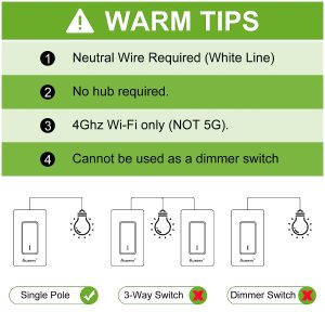 Aubess Smart Light Switch, Single Pole, 2.4GHz Wi-Fi Light Switch That Works with Alexa, Google Home and IFTTT, Alexa Smart Switch with Timer, Neutral Wire Required, No Hub Required, DS-128, 2Pack