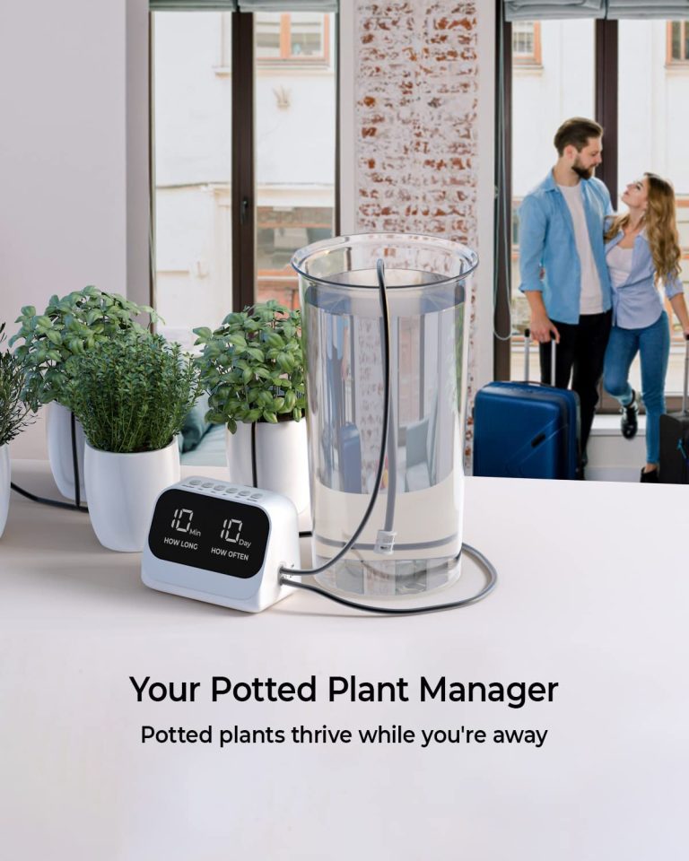 Automatic Watering Framework for Potted Plants, Plant Waterer, DIY Drip Irrigation Kit with Smart Timer, Waterproof LED Display & Large Capacity Battery, Precise Distribution of Water, White