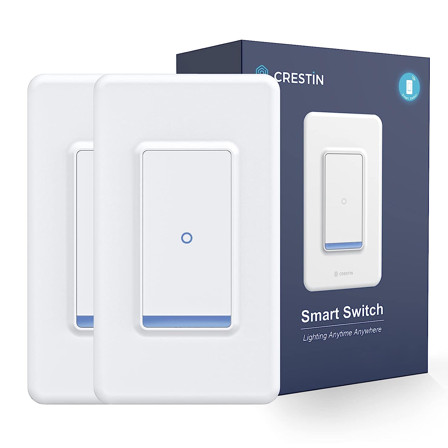 CRESTIN Smart Switch, 2.4GHz WiFi & Bluetooth Smart Light Switch Works with Alexa & Google Assistant, Neutral Wire Needed, Remote Authority & Timer, Single Pole, FCC Certified, No Hub Required (1 Pack)