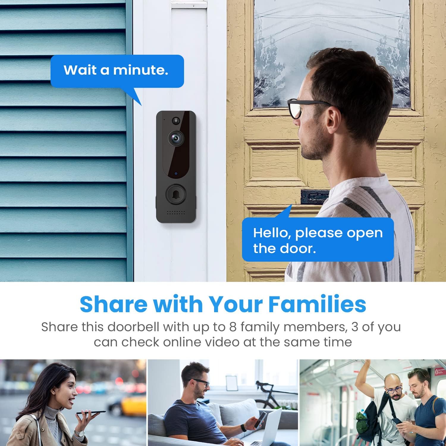 EKEN Doorbell Camera Wireless, WiFi Smart Video Doorbell Camera with Chime, 2 Way Audio, AI Smart Human Detection, Night Vision, Cloud Storage, Real Time Alert for Home, 2023 Updated
