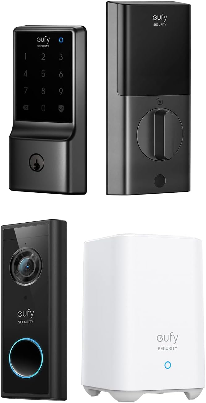 eufy Security C210(E110) Smart Lock, 5-in-1 Keyless Entry Door Lock, Built-in WiFi Deadbolt, Smart Door Lock, No Bridge Required+Video Doorbell (Battery-Powered) Kit, 2K Resolution