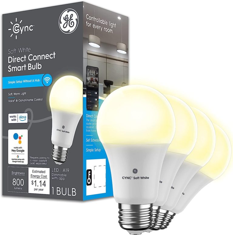 GE Lighting GE CYNC Smart LED Light Bulbs, Bluetooth and Wi-Fi Enabled, Alexa and Google Assistant Compatible, Soft White, A19 Light Bulb (4 Pack), 4 Count (Pack of 1)