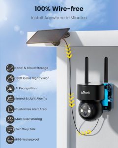 ieGeek Security Cameras Wireless Outdoor - Smart 2K Solar WiFi Camera Mechanism with 360°PTZ for Home Surveillance, Battery Powered Cam with Night Vision, Motion Sensor, Spotlight, AI, Works with Alexa