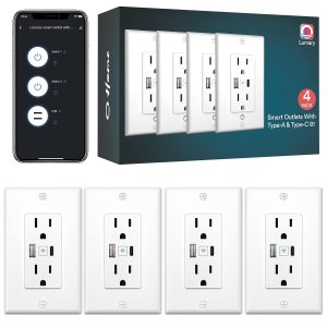 Lumary Smart Outlet in-Wall with Individually Controlled Type C & USB Charger Ports, Tamper Resistant 2.4GHz Wi-Fi Remote Command Outlet, Job with Google Home, Alexa, 15 Amp, FCC Certified, 4 Packs