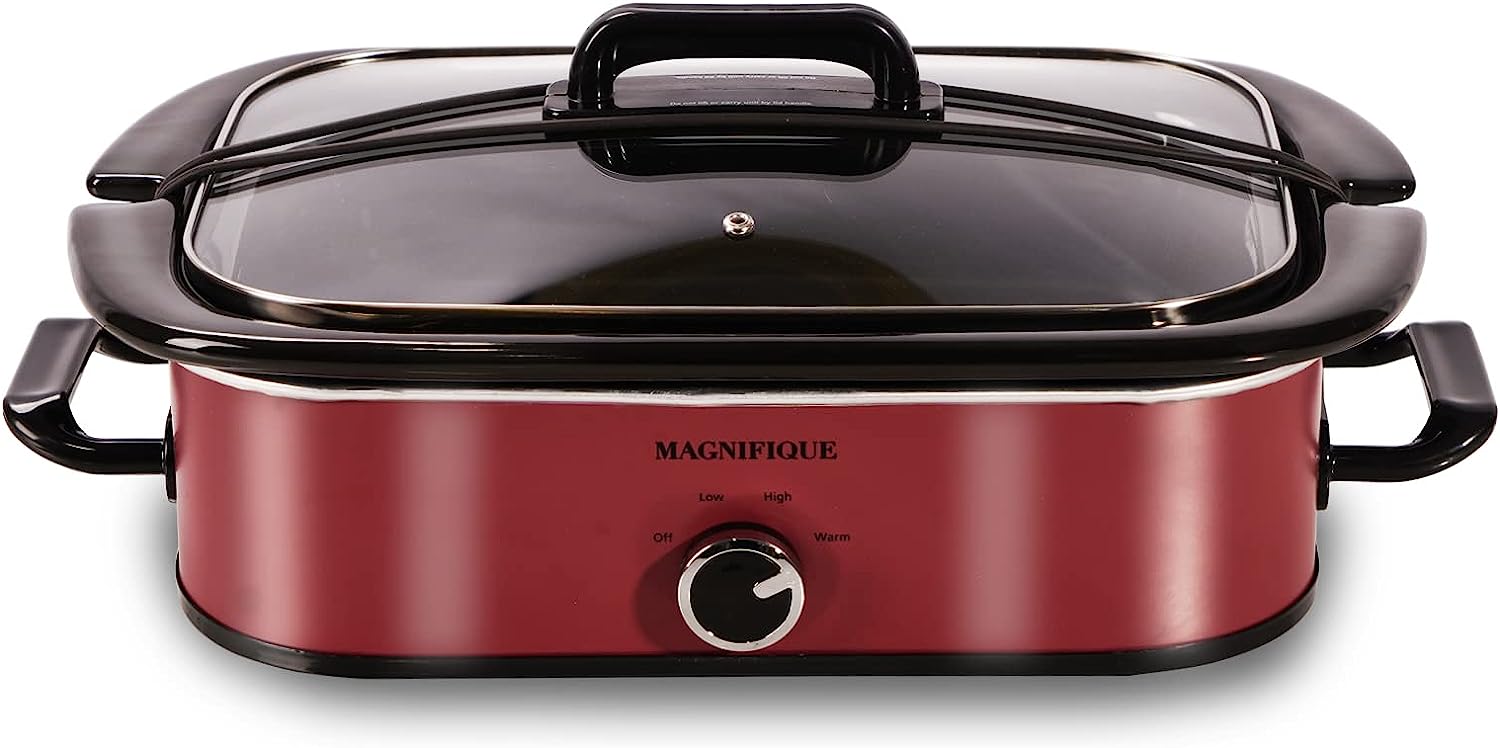 Magnifique 4-Quart Slow Cooker with Casserole Manual Warm Setting – Ideal Kitchen Small Appliance for Family Dinners Red