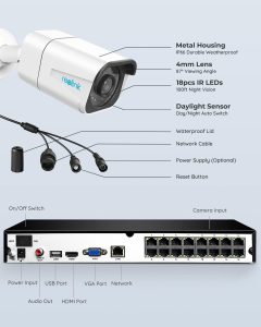 REOLINK 4K Security Camera System, RLK16-800B8 8pcs H.265 PoE Wired with Person Vehicle Detection, 8MP/4K 16CH NVR with 4TB HDD for 24-7 Recording