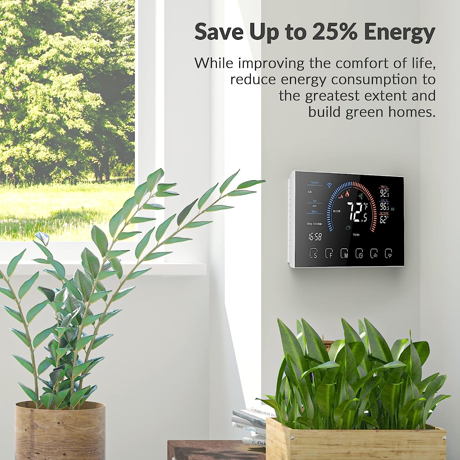 Smart Thermostat for Home, WiFi Programmable Digital Thermostat, Energy Saving, C-Wire Required, DIY Install, Black