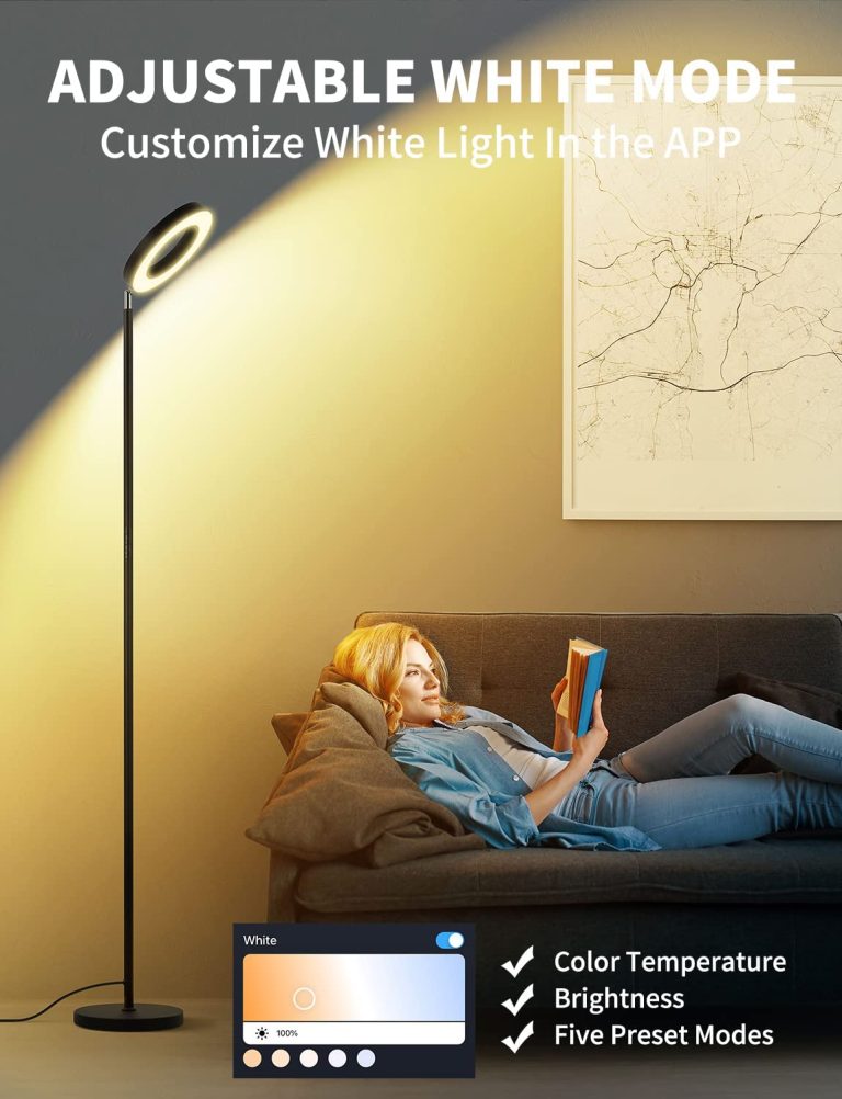 XMCOSY+ Floor Lamp, 2400LM Smart RGBW LED Standing Lamp with Modern Double-Side Lighting, WiFi APP Authority, Works with Alexa, 2700K-6400K Color Changing Dimmable Tall Lamps for Living Room Bedroom