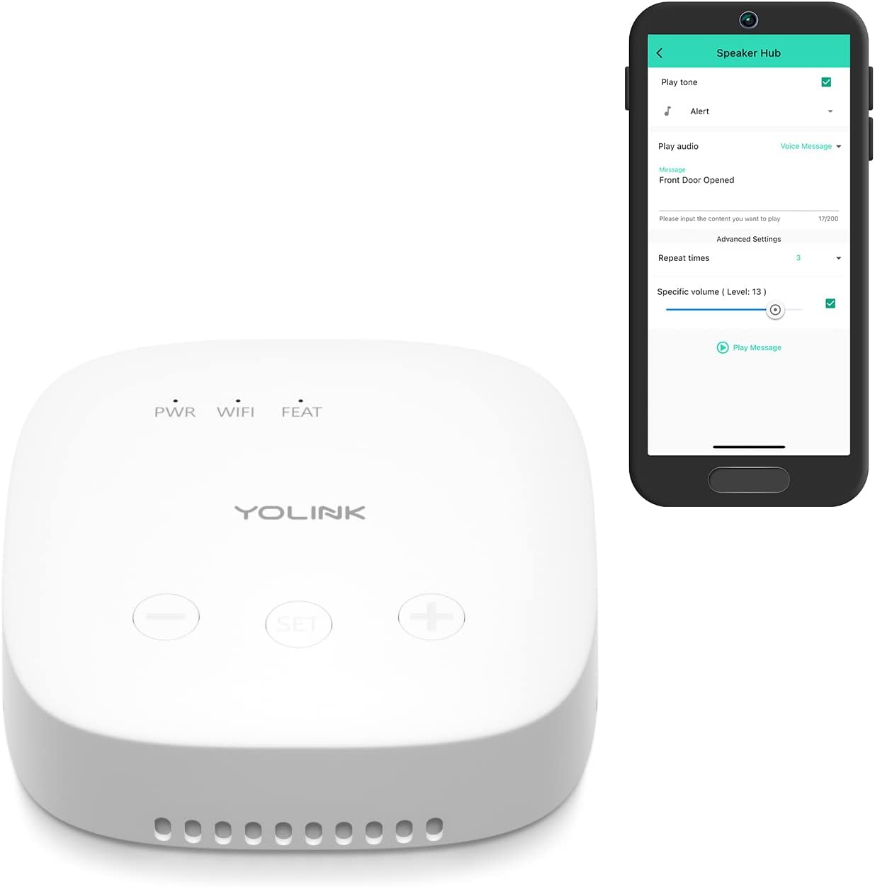 YoLink SpeakerHub – Smart Home Speaker Hub, Plays Tones/Alarms and Your Text-to-Speech Custom Messages, Voice Announcements, Audio Voice Alert, Spoken Alerts, LoRa-Powered ¼ Mile Range, WiFi Required