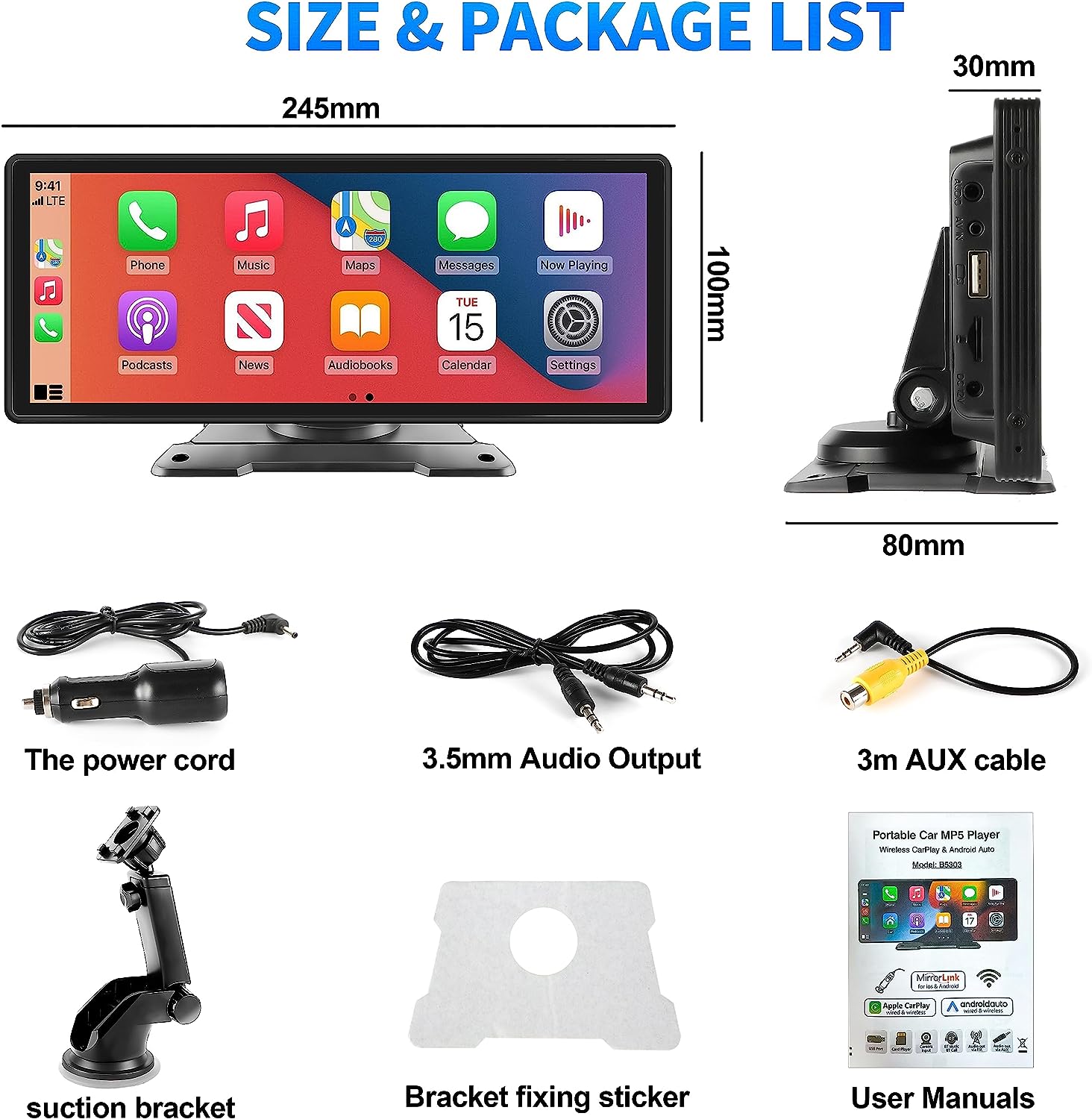 2023 Newest Portable Wireless Carplay Car Stereo with Touch Screen, 9.3″ HD IPS Screen Display, Android Auto, Bluetooth, Dash Mount, Mirror Link, GPS Navigation Head Unit, Car Audio Radio Receiver