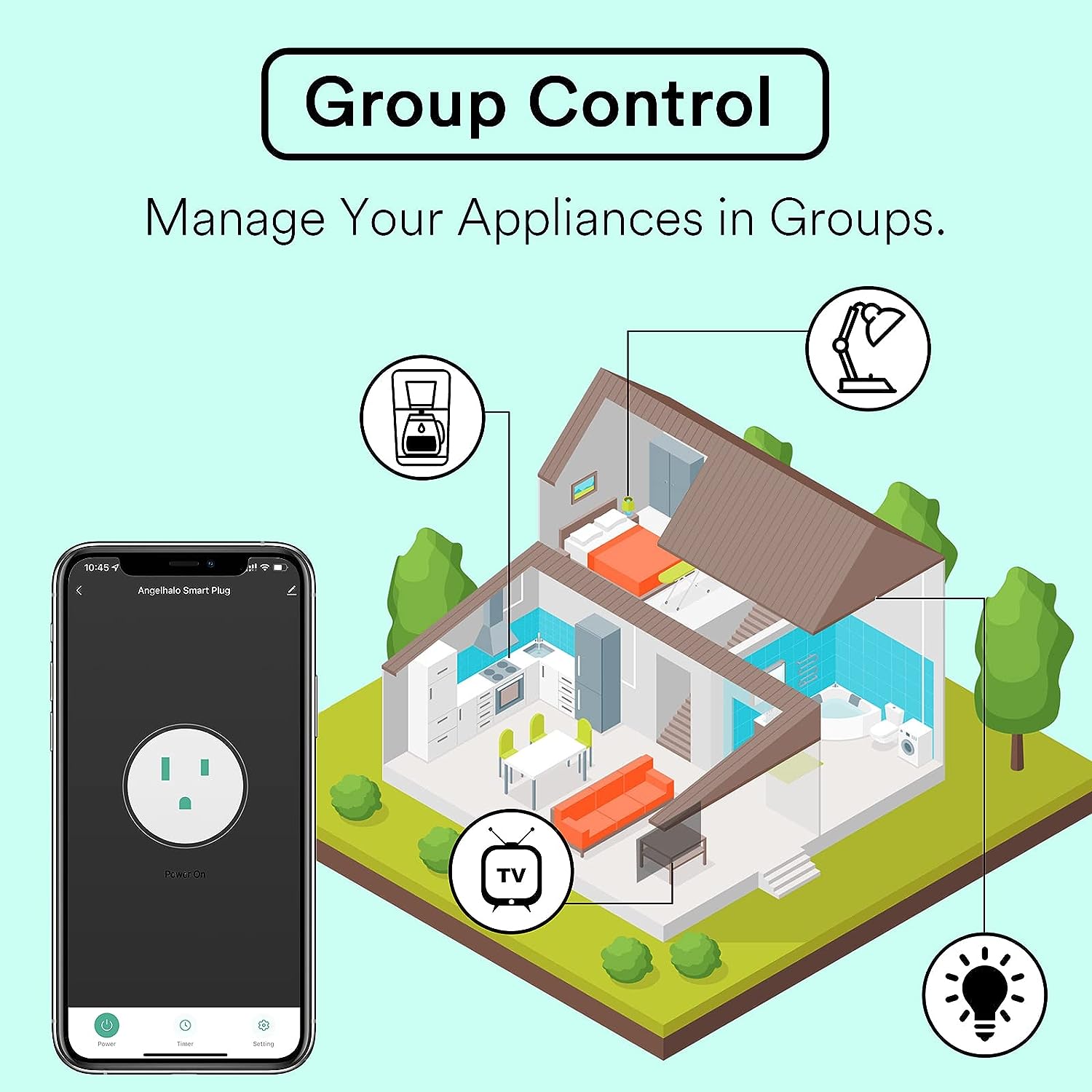 ANGELHALO Smart Outlet with 2 Individually Controlled Plugs, 2.4 GHz WiFi Outlet, Standard Electrical Outlets Work with Alexa, Google Home Smart Wall Outlet, 4 Packs