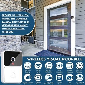 arnssien Wireless Doorbell, Smart Door Bell with Video,Built-in Battery Doorbell Camera,20 Chimes,4 Volume Levels,Blink Security Visual Doorbell for House,Apartment(1 Transmitter with 2 Receiver)