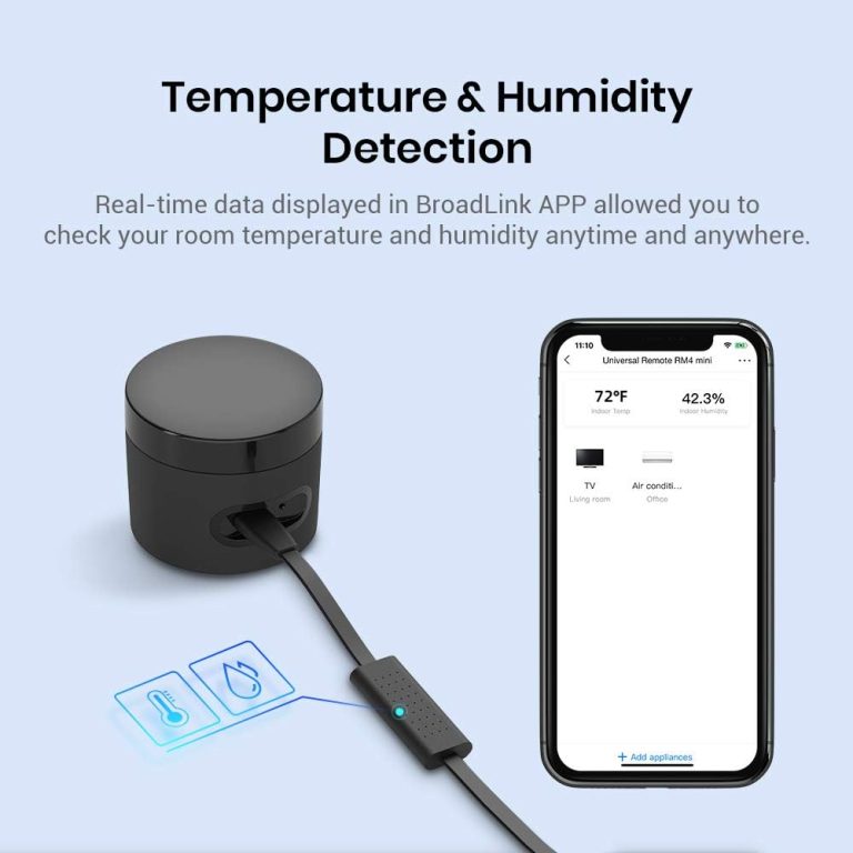 BroadLink RM4 Mini Smart Remote and Sensor Cable Set RM4 Mini S, Universal IR Remote Control Hub with Temperature Humidity Monitor USB Cable, Works with Alexa, Google Home, IFTTT