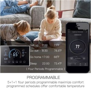 Creawonlas WiFi Thermostat for Home Heat Pump Suitable for Air and Ground Energy Heat Pumps, Programming Thermostat Voice Control Compatible with Alexa Google Home with C-line Converter
